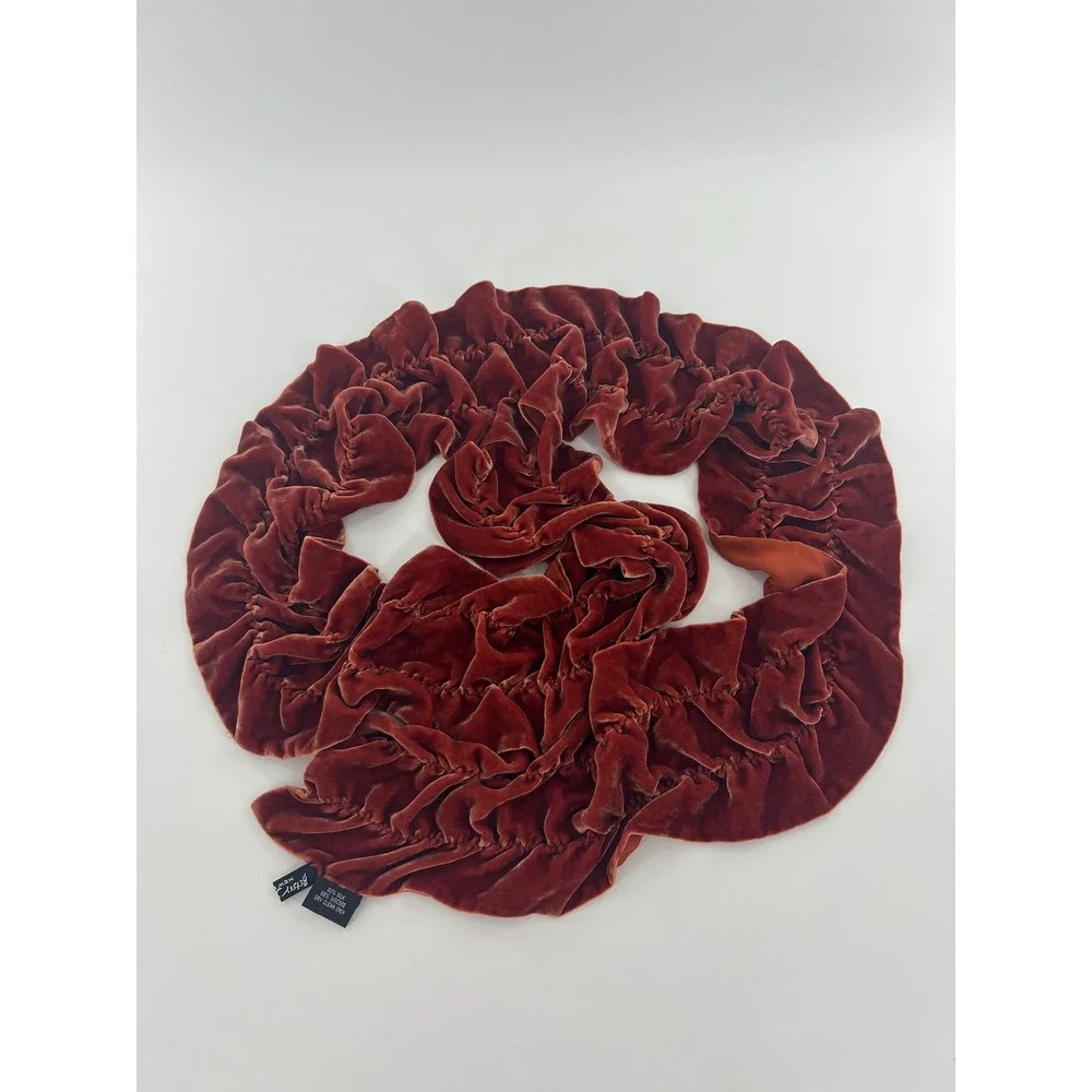 Vintage Betsey Johnson Rust Silk Blend Velvet Ruffled Scrunch Scarf Maximalist